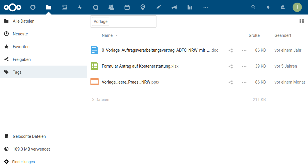 Auflistung der getaggten Dateien
